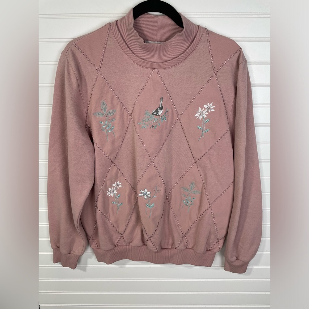 Alfred Dunner Vintage Oversized Pink Flower Sweater Medium Women’s
